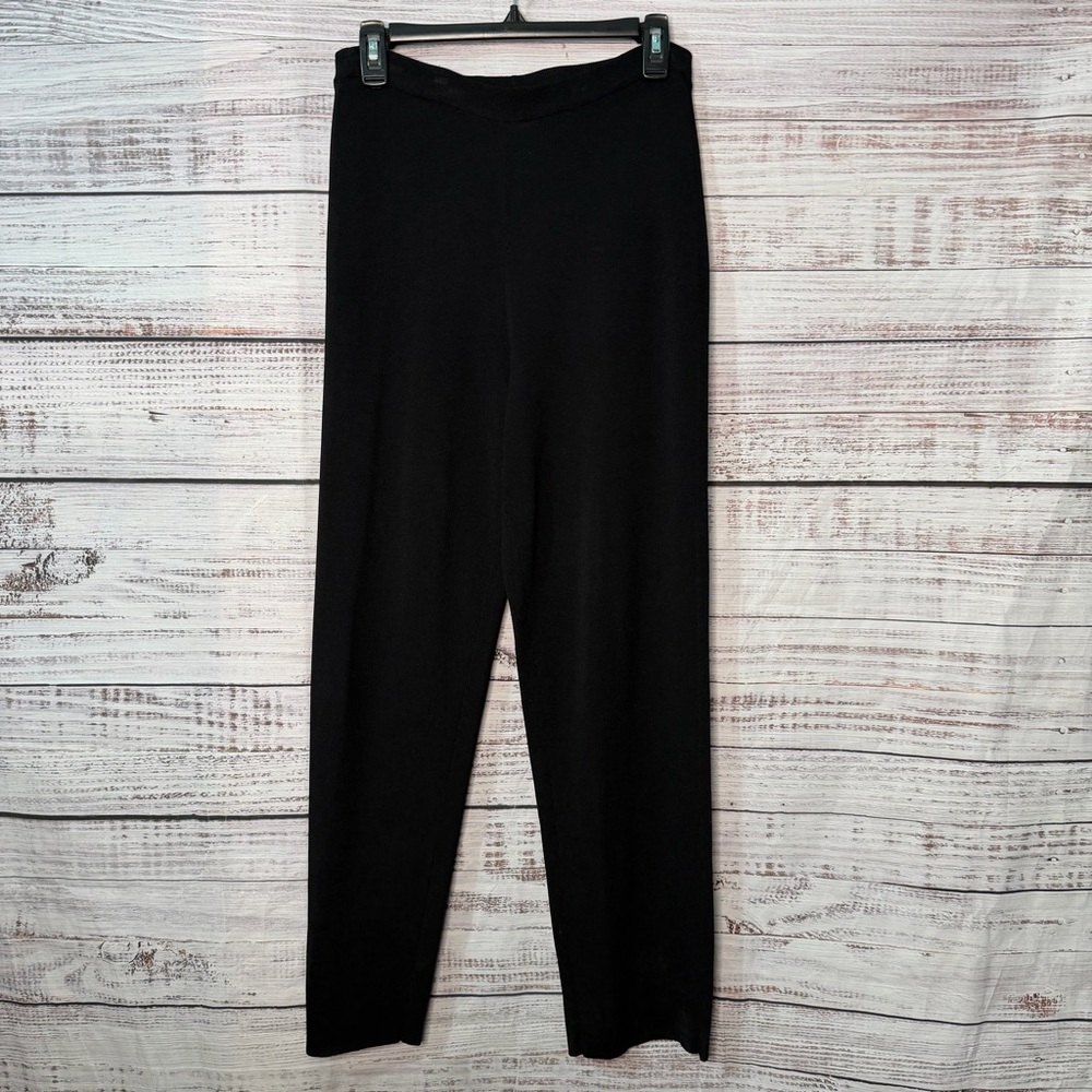 Chicos Size 1 Rayon Nylon Blend Knit Pants‎ Medium Solid Black
